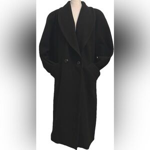 Vintage Liz Baker Essentials Black 100% Wool Trench Coat size See Measurements